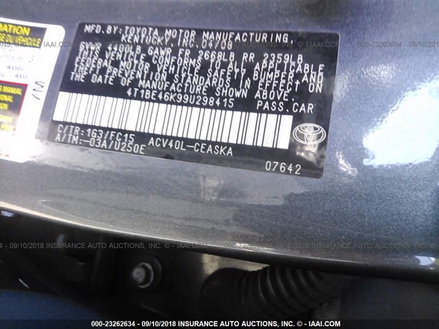 4T1BE46K99U298415 - 2009 TOYOTA CAMRY SE/LE/XLE ნაცრისფერი ფოტო 9