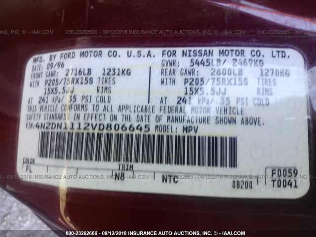 4N2DN1112VD806645 - 1997 NISSAN QUEST GXE RED photo 9