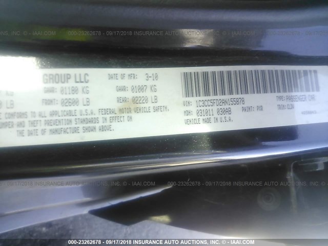 1C3CC5FD2AN155878 - 2010 CHRYSLER SEBRING LIMITED BLACK photo 9