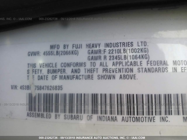 4S3BH675847626835 - 2004 SUBARU LEGACY OUTBACK AWP 白色 照片 9