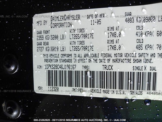 1D7KS28C46J136167 - 2006 DODGE RAM 2500 ST/SLT 蓝色 照片 9