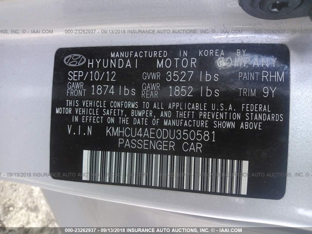 KMHCU4AE0DU350581 - 2013 HYUNDAI ACCENT GLS/SE SILVER photo 9