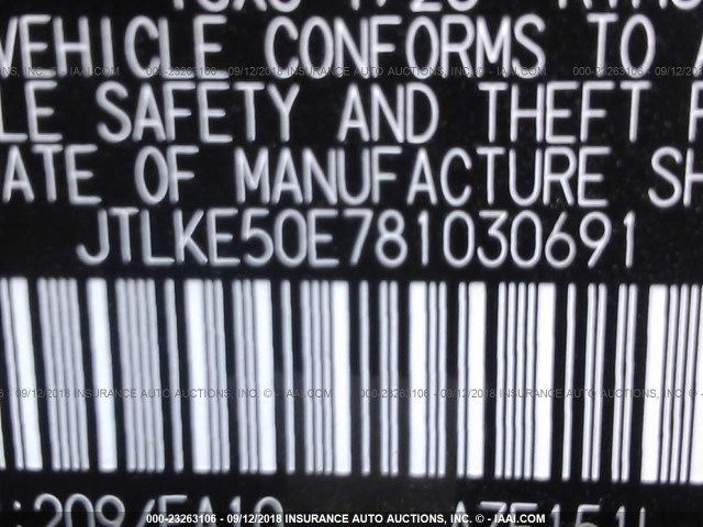 JTLKE50E781030691 - 2008 TOYOTA SCION XB Қара фото 9