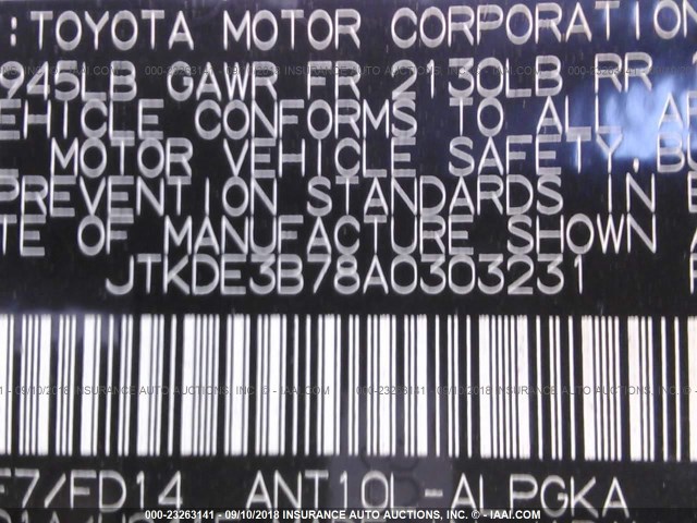 JTKDE3B78A0303231 - 2010 TOYOTA SCION TC 银色 照片 9