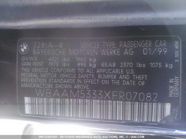 WBAAM5333XFR07082 - 1999 BMW 328 I AUTOMATIC შავი ფოტო 9