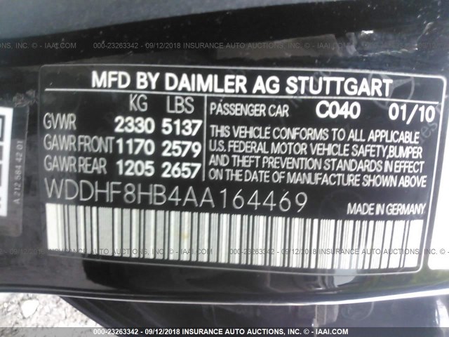 WDDHF8HB4AA164469 - 2010 MERCEDES-BENZ E 350 4MATIC BLACK photo 9