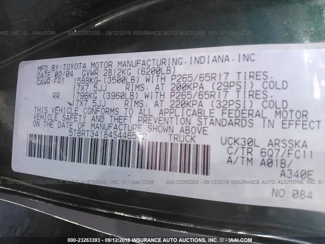 5TBRT34184S446542 - 2004 TOYOTA TUNDRA ACCESS CAB SR5 GREEN photo 9