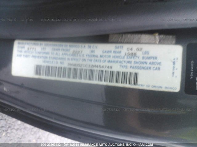 3VWDD21C32M454749 - 2002 VOLKSWAGEN NEW BEETLE GLX 灰色 照片 9