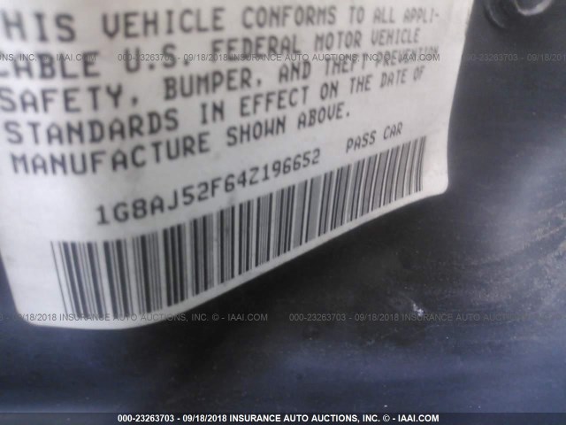 1G8AJ52F64Z196652 - 2004 SATURN ION LEVEL 2 银色 照片 9