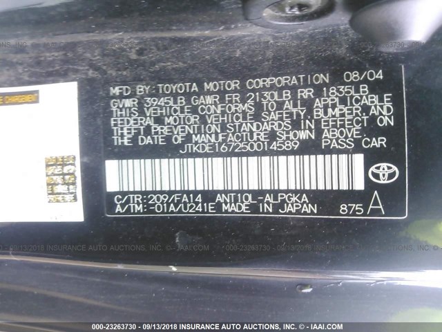 JTKDE167250014589 - 2005 TOYOTA SCION TC 黑色 照片 9