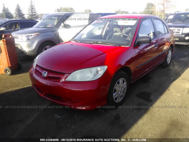 1HGES16325L019549 - 2005 HONDA CIVIC DX VP RED photo 2