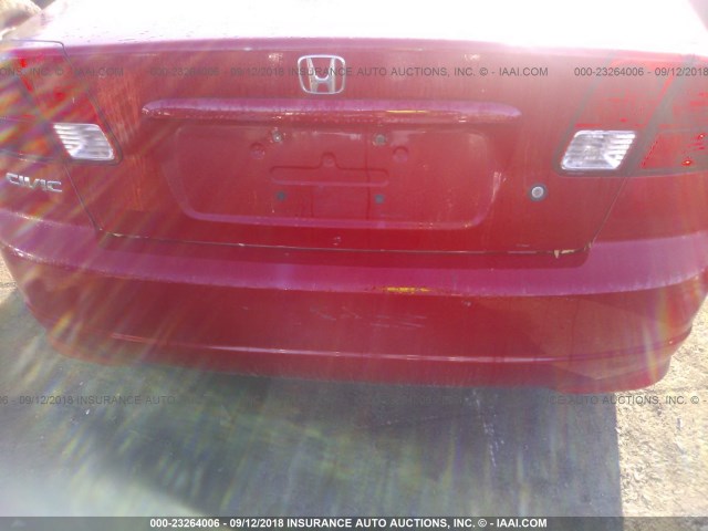 1HGES16325L019549 - 2005 HONDA CIVIC DX VP RED photo 6