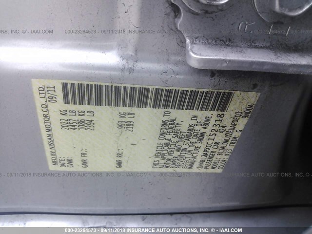 1N4BL2APXCC152318 - 2012 NISSAN ALTIMA SR SILVER photo 9