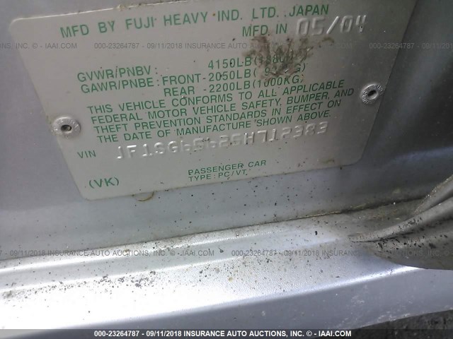 JF1SG65625H712383 - 2005 SUBARU FORESTER 2.5XS ვერცხლისფერი ფოტო 9