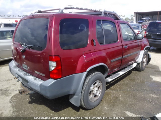 5N1ED28T11C573103 - 2001 NISSAN XTERRA XE/SE RED photo 4