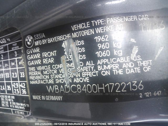 WBADC8400H1722136 - 1987 BMW 535 I AUTOMATIC SILVER photo 9