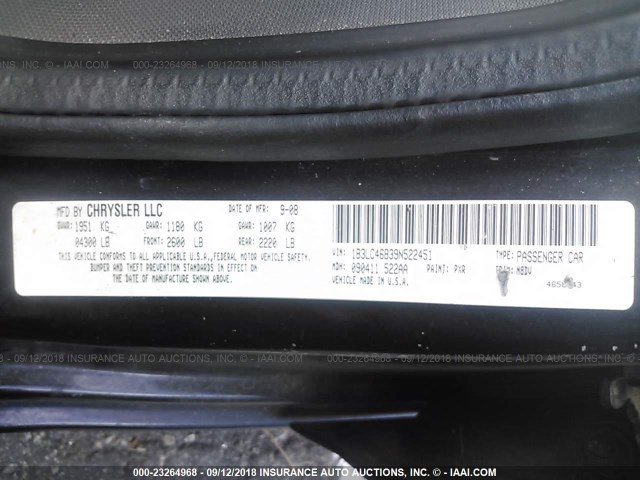 1B3LC46B39N522451 - 2009 DODGE AVENGER SE/SXT BLACK photo 9