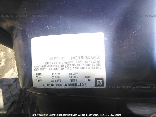 2G1WX12K539178340 - 2003 CHEVROLET MONTE CARLO SS ლურჯი ფოტო 9