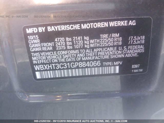 WBXHT3C31GP884066 - 2016 BMW X1 XDRIVE28I BLACK photo 9