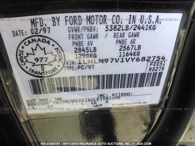 1LNLM97V1VY682754 - 1997 LINCOLN CONTINENTAL  Қара фото 9