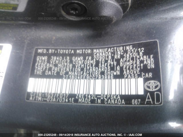 2T1BU4EE9CC783886 - 2012 TOYOTA COROLLA S/LE 灰色 照片 9