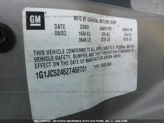 1G1JC524627468701 - 2002 CHEVROLET CAVALIER CNG TAN photo 9