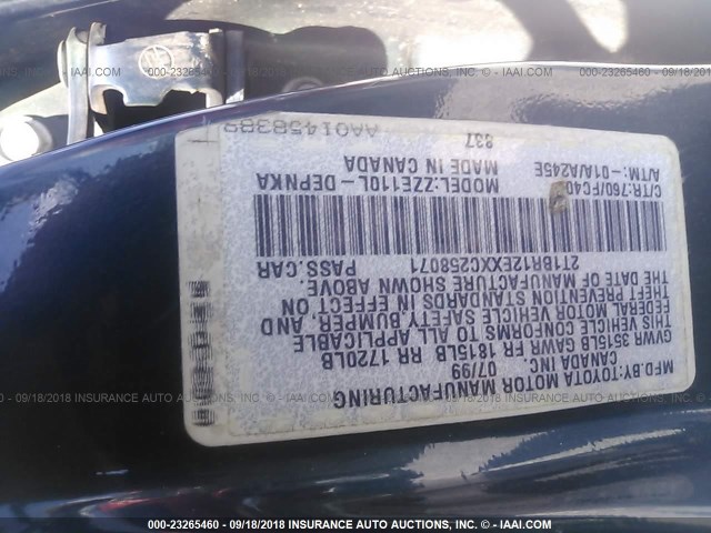 2T1BR12EXXC258071 - 1999 TOYOTA COROLLA VE/CE/LE 蓝色 照片 9