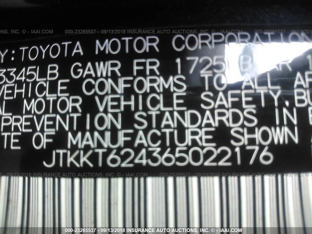 JTKKT624365022176 - 2006 TOYOTA SCION XA BLACK photo 9