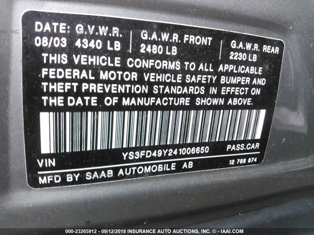 YS3FD49Y241006650 - 2004 SAAB 9-3 ARC TAN photo 9