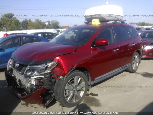 5N1AR2MM9DC665501 - 2013 NISSAN PATHFINDER S/SV/SL/PLATINUM RED photo 2