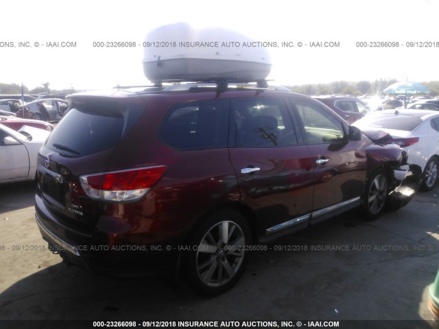 5N1AR2MM9DC665501 - 2013 NISSAN PATHFINDER S/SV/SL/PLATINUM RED photo 4