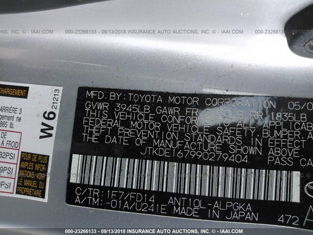 JTKDE167990279404 - 2009 TOYOTA SCION TC 银色 照片 9