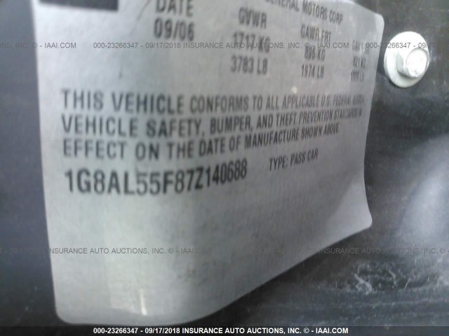 1G8AL55F87Z140688 - 2007 SATURN ION LEVEL 3 GRAY photo 9