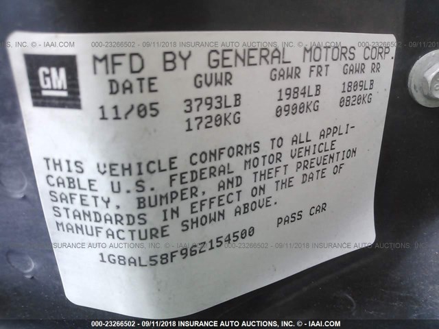 1G8AL58F96Z154500 - 2006 SATURN ION LEVEL 3 WHITE photo 9