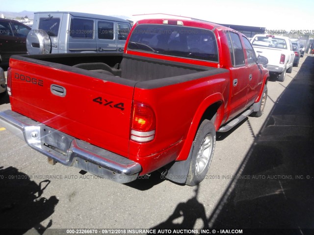 1B7HG2AN51S286583 - 2001 DODGE DAKOTA QUAD RED photo 4