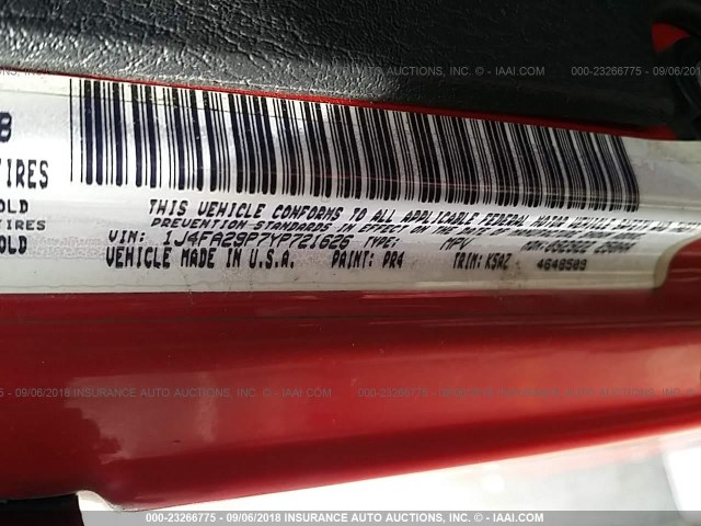 1J4FA29P7YP721626 - 2000 JEEP WRANGLER / TJ SE RED photo 9