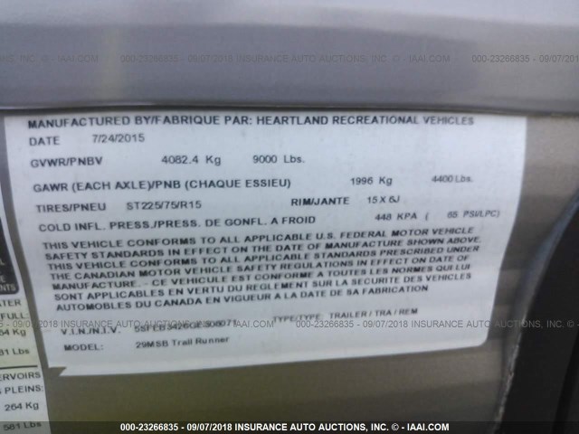 5SFEB3426GE308071 - 2016 HEARTLAND TR29MBS  Unbekannt Foto 9