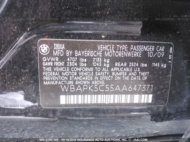 WBAPK5C55AA647371 - 2010 BMW 328 XI SULEV BLACK photo 9