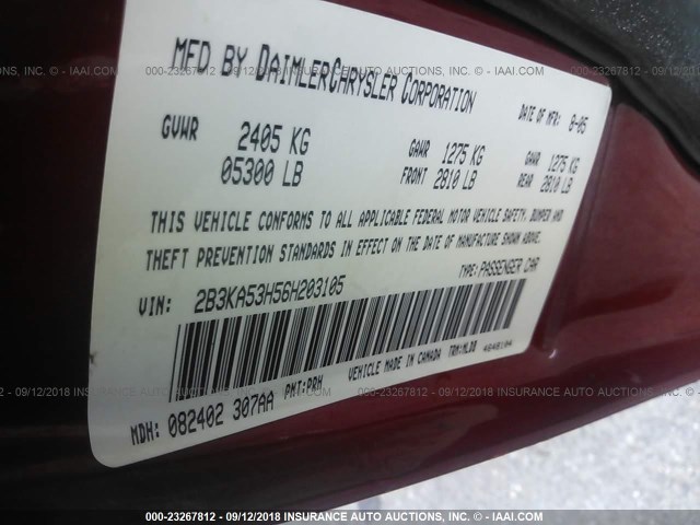 2B3KA53H56H203105 - 2006 DODGE CHARGER R/T RED photo 9