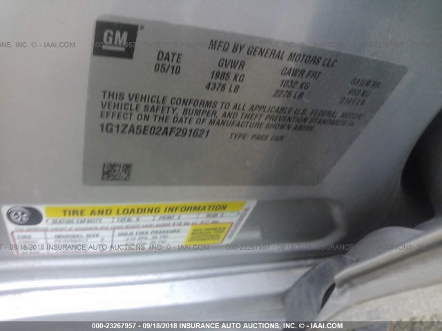 1G1ZA5E02AF291621 - 2010 CHEVROLET MALIBU LS 银色 照片 9