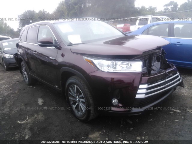 5TDJGRFH2JS051077 - 2018 TOYOTA HIGHLANDER HYBRID/XLE MAROON photo 1