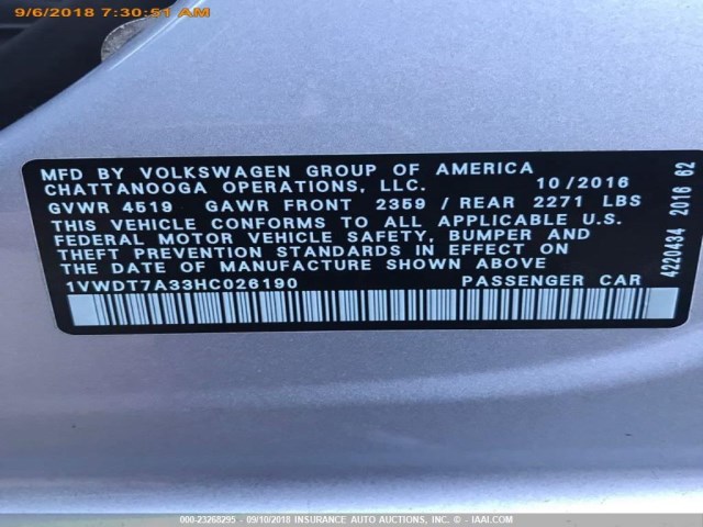 1VWDT7A33HC026190 - 2017 VOLKSWAGEN PASSAT R-LINE Gümüş foto 12