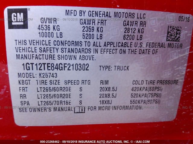 1GT12TE84GF210302 - 2016 GMC SIERRA K2500 SLT RED photo 9