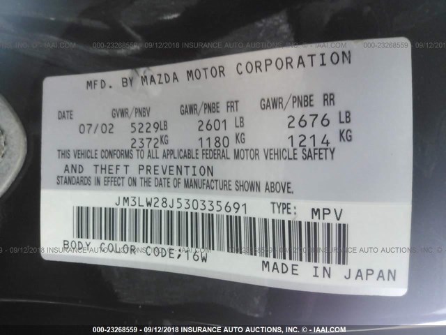 JM3LW28J530335691 - 2003 MAZDA MPV WAGON BLACK photo 9