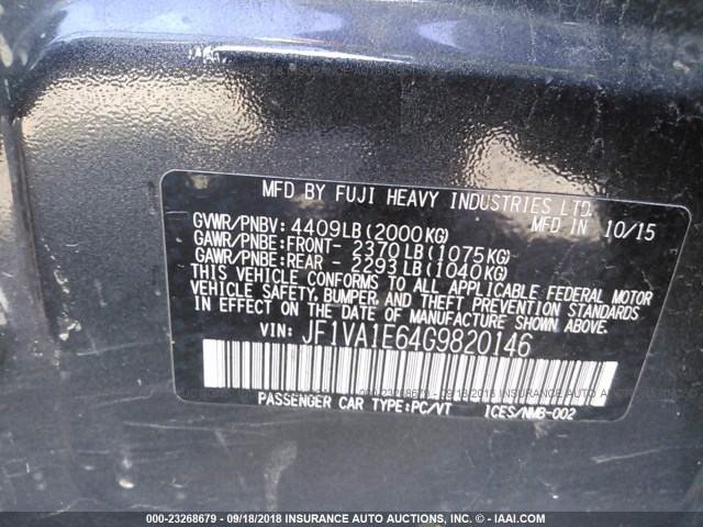 JF1VA1E64G9820146 - 2016 SUBARU WRX PREMIUM GRAY photo 9