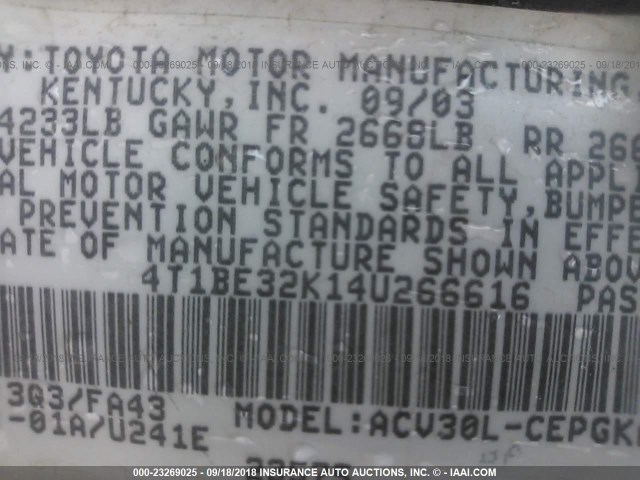 4T1BE32K14U266616 - 2004 TOYOTA CAMRY LE/XLE/SE Bordo foto 9