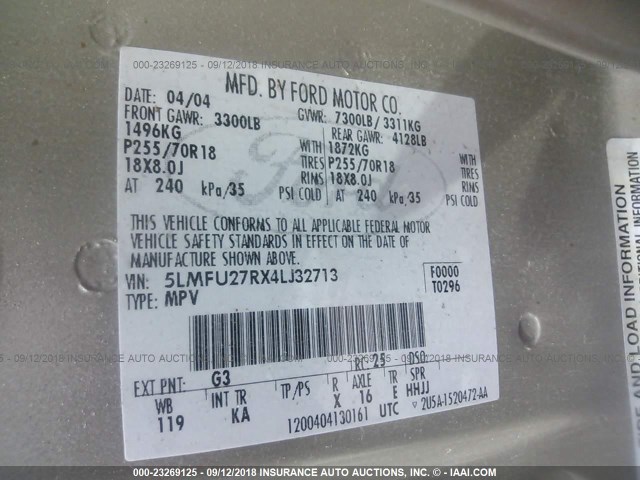 5LMFU27RX4LJ32713 - 2004 LINCOLN NAVIGATOR Bej fotoğraf 9