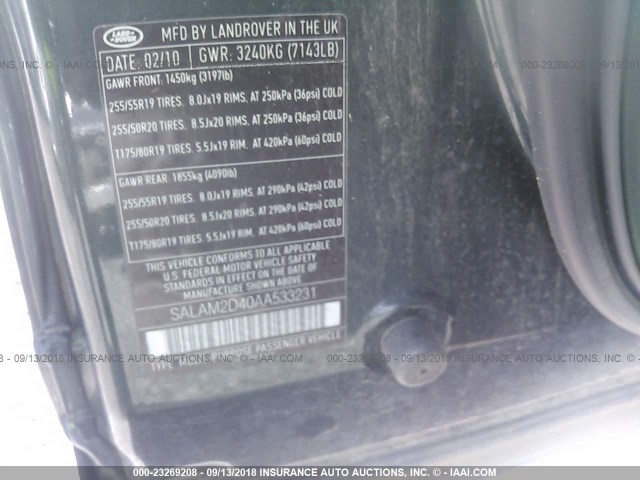 SALAM2D40AA533231 - 2010 LAND ROVER LR4 HSE PLUS GREEN photo 9