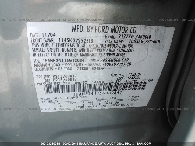 1FAHP24115G130841 - 2005 FORD FIVE HUNDRED SEL BLUE photo 9