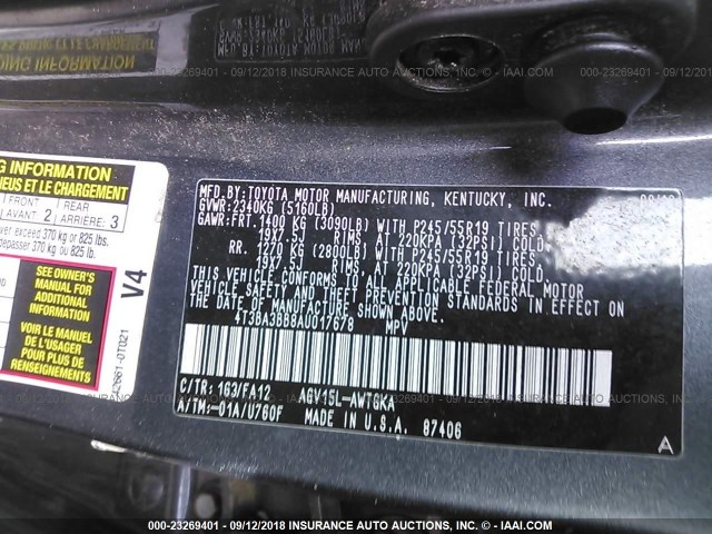 4T3BA3BB8AU017678 - 2010 TOYOTA VENZA GRAY photo 9